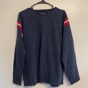 American Eagle Size Medium Navy Crew Neck With Red Detailing And Elbow Patches
